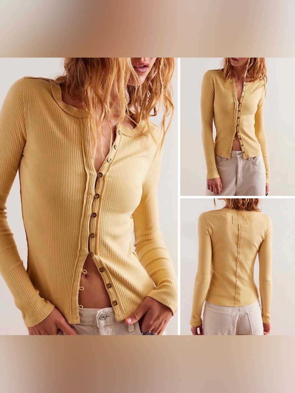 NWOT Free People We The Free It's On Cardi - Moonstone yellow - Large *IR*
